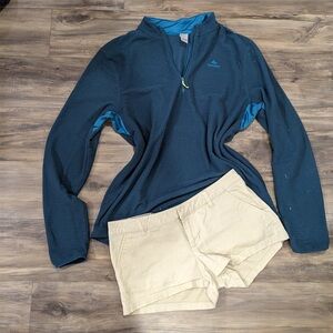 Y2K Teal Pullover and Beige Shorts Set